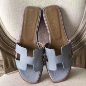 Hermes Oran Sandals In Blue Lin Epsom Leather QY00994