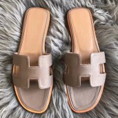 Hermes Oran Sandals In Taupe Swift Leather QY02044