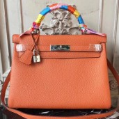 Hermes Orange Clemence Kelly 32cm Retourne Bag QY00894