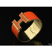 Hermes Orange Enamel Clic H Bracelet Narrow Width (33mm) In Gold QY01793