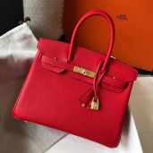 Hermes Red Clemence Birkin 30cm Handbag QY00735