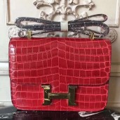 Hermes Red Constance MM 24cm Crocodile Handbag QY02309