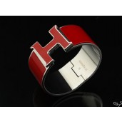 Hermes Red Enamel Clic H Bracelet Narrow Width (33mm) In Silver QY00544
