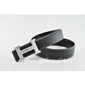 Hermes Reversible Belt Black/Black Classics H Togo Calfskin With 18k Silver With Logo Buckle QY01655