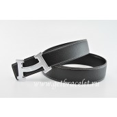 Hermes Reversible Belt Black/Black Fashion H Togo Calfskin With 18k Silver Buckle QY01370