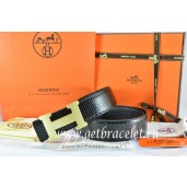 Hermes Reversible Belt Black/Black Snake Stripe Leather With 18K Gold H Buckle QY00047