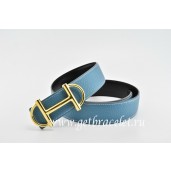 Hermes Reversible Belt Blue/Black Anchor Chain Togo Calfskin With 18k Gold Buckle QY00848