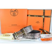 Hermes Reversible Belt Brown/Black Snake Stripe Leather With 18K Gold H au Carre Buckle QY00721