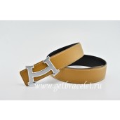 Hermes Reversible Belt Coffee/Black Fashion H Togo Calfskin With Light 18k Silver Buckle QY00751