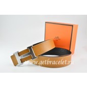 Hermes Reversible Belt Light Coffe/Black Togo Calfskin With 18k Drawbench Silver H Buckle QY01675