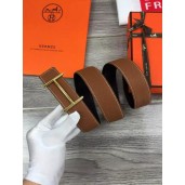 Hermes Reversible Belt Light Coffe Togo Calfskin With 18k Gold H Buckle QY01654