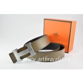 Hermes Reversible Belt Light Gray/Black Togo Calfskin With 18k Silver H Buckle QY00012