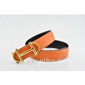 Hermes Reversible Belt Orange/Black Anchor Chain Togo Calfskin With 18k Gold Buckle QY00107