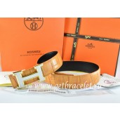 Hermes Reversible Belt Orange/Black Crocodile Stripe Leather With18K White Gold H Buckle QY01014