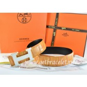 Hermes Reversible Belt Orange/Black Crocodile Stripe Leather With18K White Silver H Buckle QY00938