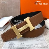 Hermes Reversible Belt Orange/Black Ostrich Stripe Leather With 18K Brown Gold Width H Buckle QY01578