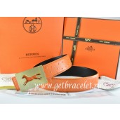 Hermes Reversible Belt Orange/Black Ostrich Stripe Leather With 18K Gold Hollow Horse Buckle QY00305