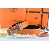 Hermes Reversible Belt Orange/Black Togo Calfskin With 18k Drawbench Silver H Buckle QY00485