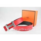 Hermes Reversible Belt Red/Black Togo Calfskin With 18k Silver H Buckle QY00077