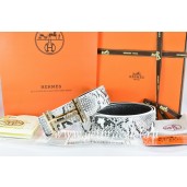 Hermes Reversible Belt White/Black Snake Stripe Leather With 18K Gold H au Carre Buckle QY00786