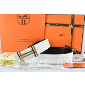 Hermes Reversible Belt White/Black Togo Calfskin With 18k Gold Double H Buckle QY00049