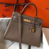 Hermes Taupe Clemence Kelly 32cm Retourne Handbag QY00348