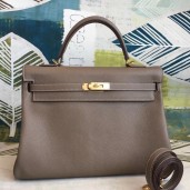 Hermes Taupe Clemence Kelly 35cm Handmade Bag QY00360