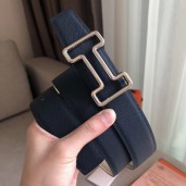 Hermes Tonight 38MM Reversible Belt In Navy/White Epsom Leather QY00307