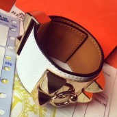 Hermes White Epsom Collier de Chien Bracelet Size S QY02116
