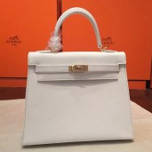 Hermes White Epsom Kelly 25cm Sellier Handmade Bag QY01619