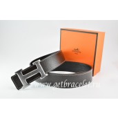 High Quality Fake Hermes Reversible Belt Black/Black Togo Calfskin With 18k Drawbench Silver H Buckle QY01956