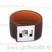 High Quality Imitation Hermes Kelly Dog Bracelet Brown With Silver QY02396