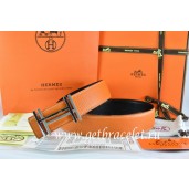 Imitation AAAAA Hermes Reversible Belt Orange/Black Togo Calfskin With 18k Gold Double H Buckle QY00543