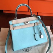 Imitation Hermes Blue Atoll Clemence Kelly 25cm Retourne Handmade Bag QY01125