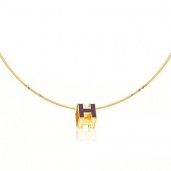 Imitation Hermes Cage d’H Necklace Purple in Lacquer Yellow Gold QY01540