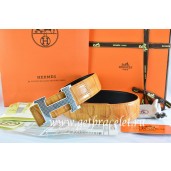 Imitation Hermes Reversible Belt Orange/Black Crocodile Stripe Leather With18K Silver Wave Stripe H Buckle QY00761