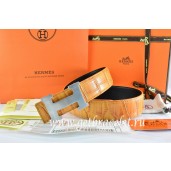 Imitation Hot Hermes Reversible Belt Orange/Orange Crocodile Stripe Leather With18K Silver H Buckle QY00426