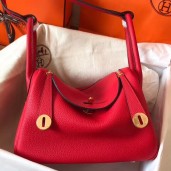 Knockoff Best Quality Hermes Red Lindy 26cm Clemence Handmade Bag QY02137