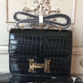 Knockoff Hermes Black Constance MM 24cm Crocodile Bag QY00977