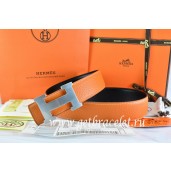 Knockoff Hermes Reversible Belt Orange/Black Togo Calfskin With 18k Silver H Buckle QY00680