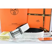 Knockoff Hermes Reversible Belt White/Black Togo Calfskin With 18k Silver Double H Buckle QY01059