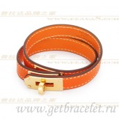 Knockoff Hermes Rivale Double Wrap Bracelet Orange With Gold QY01266