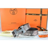 Luxury Hermes Reversible Belt Brown/Black Snake Stripe Leather With 18K Silver Wave Stripe H Buckle QY00171