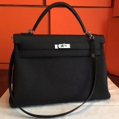 Replica Hermes Black Clemence Kelly Retourne 40cm Handmade Bag QY01499