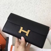 Replica Hermes Black Epsom Constance Long Wallet QY00983