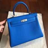 Replica Hermes Blue Clemence Kelly 25cm Retourne Handmade Bag QY01343