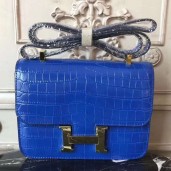 Replica Hermes Blue Constance MM 24cm Crocodile Bag QY00207