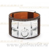 Replica Hermes Collier de Chien Bracelet Coffee With Gold QY01036