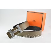 Replica Hermes Reversible Belt Light Gray/Black Togo Calfskin With 18k Gold Wave Stripe H Buckle QY01068