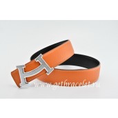 Replica Hermes Reversible Belt Orange/Black Fashion H Togo Calfskin With 18k Silver Buckle QY00907